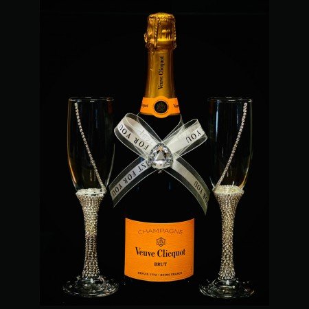 Veuve Clicquot Champagne And Crystal-Adorned Wedding Toast Flutes Gift Set