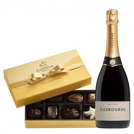 Gusbourne Brut Reserve And Godiva 8 Pc Chocolate Gift Box