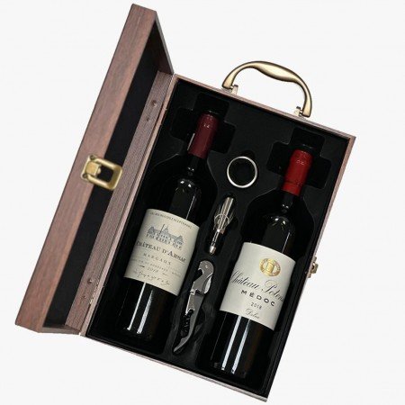 Bordeaux Medoc Red Wine Gift Set of Two Bottles in Wooden Box