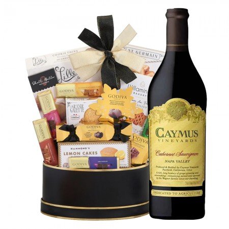 Caymus Cabernet Sauvignon Wine And Godiva Black & Gold Celebration Gift Basket