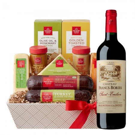 Chateau Francs Bories Saint Emilion French Wine & Hickory Cheese Basket