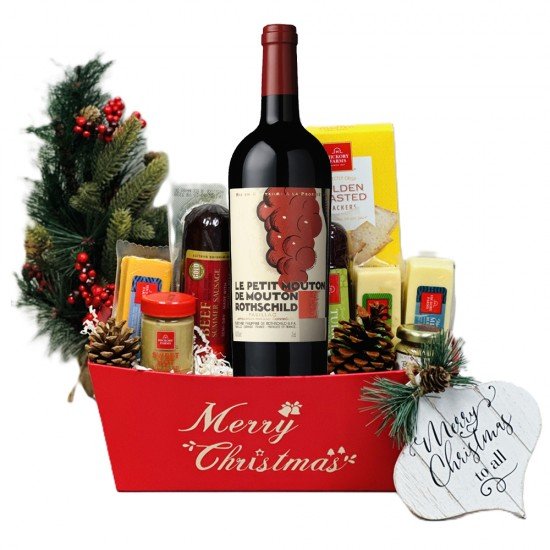 Holiday Wishes Le Petit Mouton de Mouton Rothschild Pauillac Red Wine Gift Basket