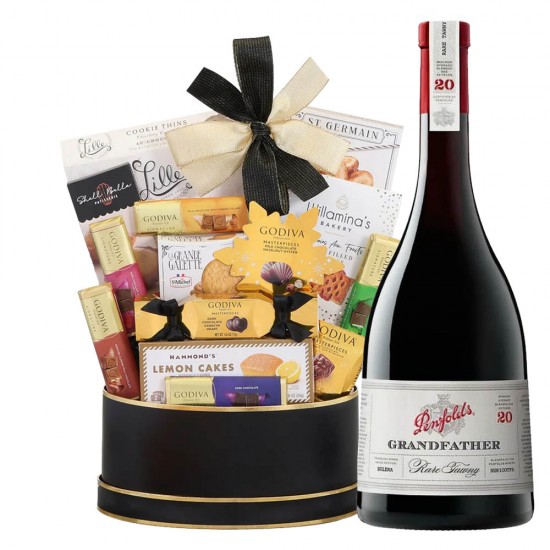 Penfolds Grandfather Rare Tawny Wine And Godiva Gold Celebration Gift Basket