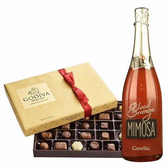 Canella Blood Orange Mimosa Sparkling Wine & 26 Pcs Godiva Chocolate Gift Set