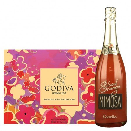 Canella Blood Orange Mimosa Sparkling Wine & 26 Pcs Godiva Chocolate Gift Set