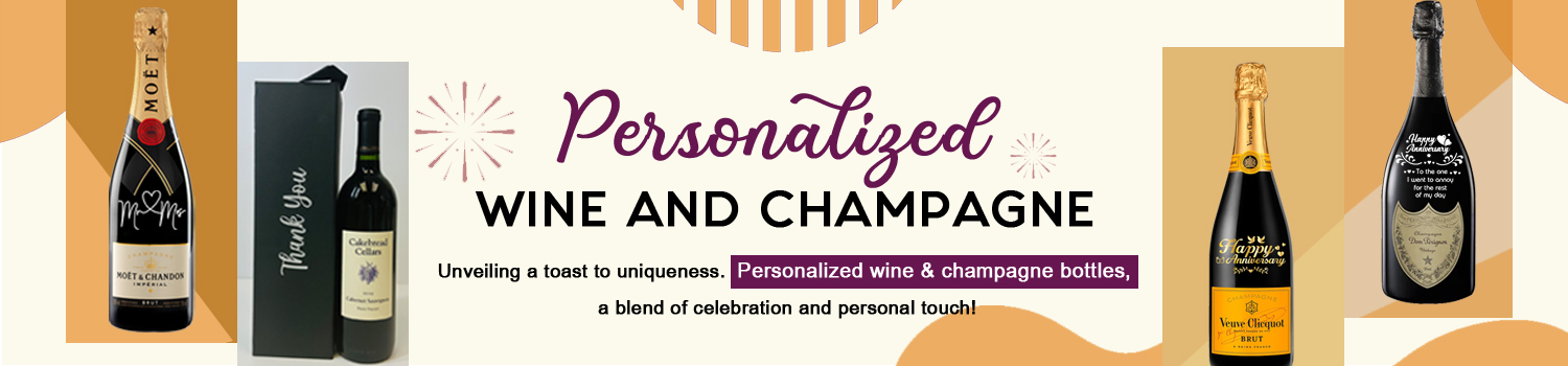 personalized wine and champagne bottle with us