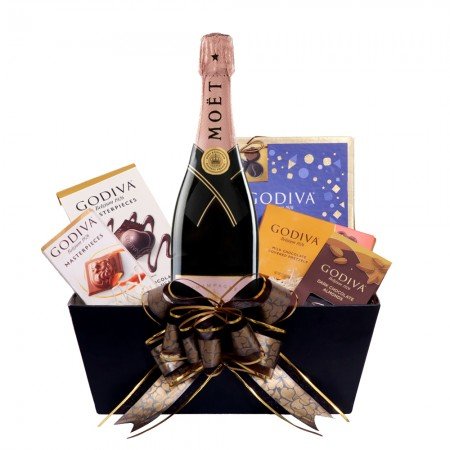 Moet & Chandon Rose Imperial And Godiva Gift Basket