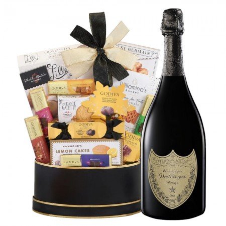 Dom Perignon And Godiva Black & Gold Celebration Gift Basket