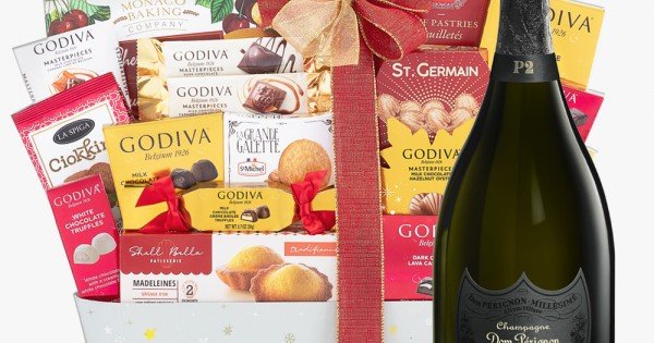 Dom Perignon Champagne and Godiva Chocolate Gift Basket