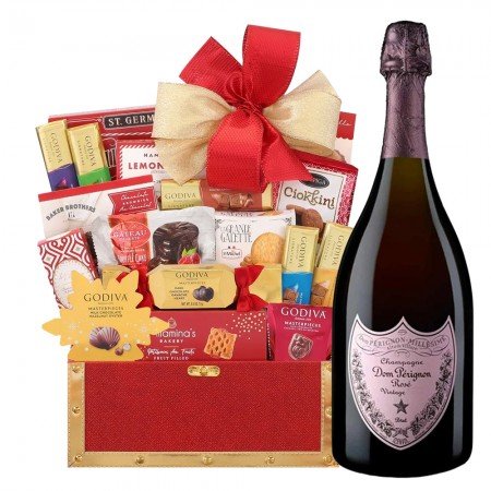 Dom Pérignon Rose Vintage Brut Champagne & Golden Gift Basket