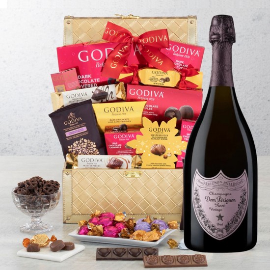 Dom Pérignon Rose Vintage Brut Champagne & Golden Gift Basket