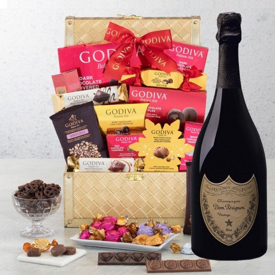 Dom Perignon Vintage Brut Champagne And Golden Gift Basket