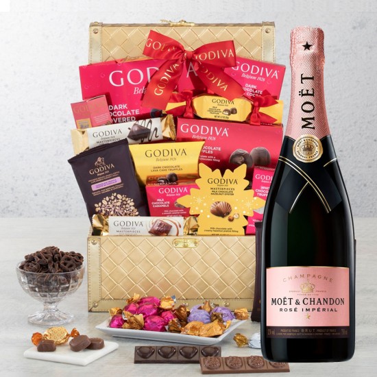 Moet & Chandon Rose Imperial Brut Champagne And Golden Gift Basket