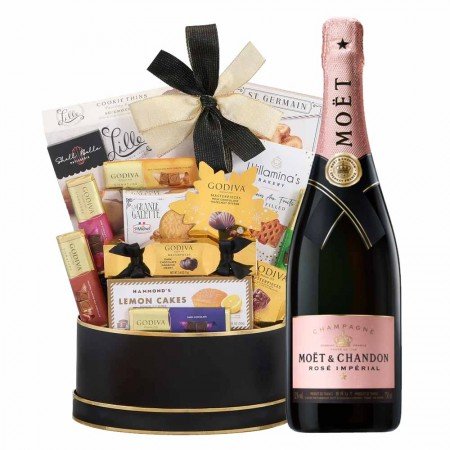 Moet & Chandon Rose Imperial Champagne With Godiva Black & Gold Celebration Gift Basket