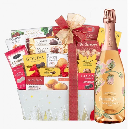 Perrier Jouet Belle Epoque Rose And Godiva Gift Basket