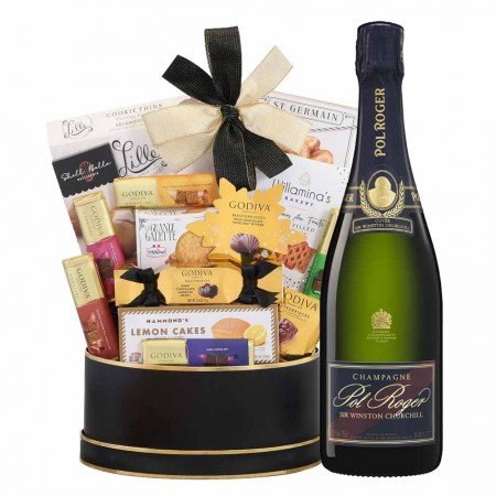 Pol Roger Cuvée Sir Winston Churchill And Godiva Black & Gold Celebration Gift Basket