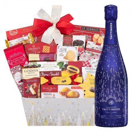 Taittinger Nocturne Sec Champagne Holiday Wishes basket 