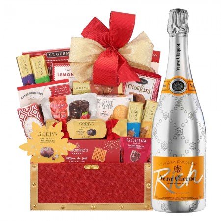 Veuve Clicquot Rich Champagne And Golden Gift Basket