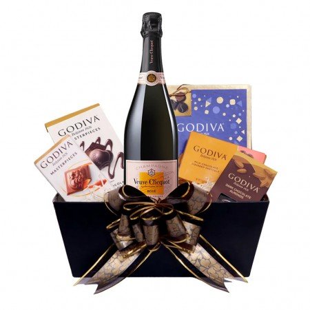 Veuve Clicquot Rose & Assorted Godiva Chocolates Gift Basket