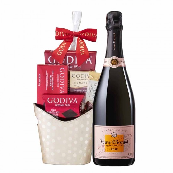 Buy Veuve Clicquot Rose & Assorted Godiva Gift Basket