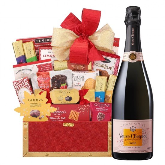 Veuve Clicquot Rose Brut Champagne And Golden Gift Basket