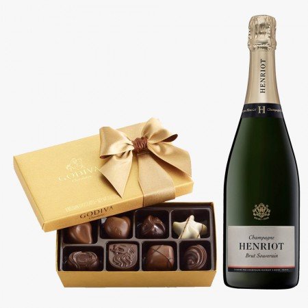 Henriot Brut Souverain And Godiva 8Pc Gift Set