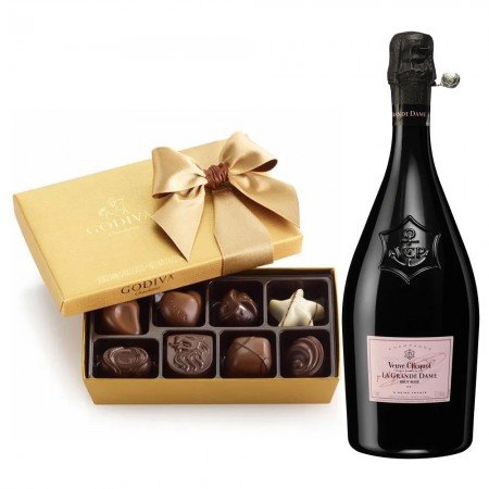 LA Grande Dame Brut Rose Champagne & Godiva 8PC Gift Set