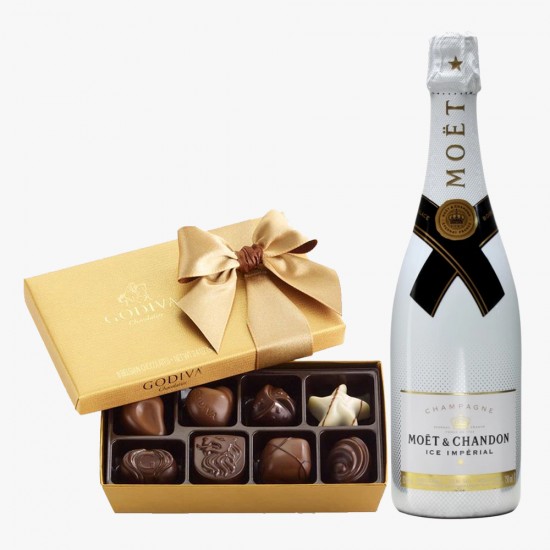 Moet & Chandon Ice Imperial And 8 Pc Godiva Chocolate Gift Set