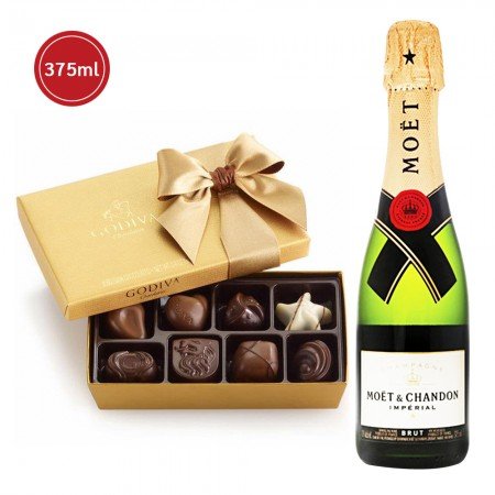 Moët & Chandon Impérial Brut (375ML Half-Bottle) And Godiva 8 Pc Gift Set	