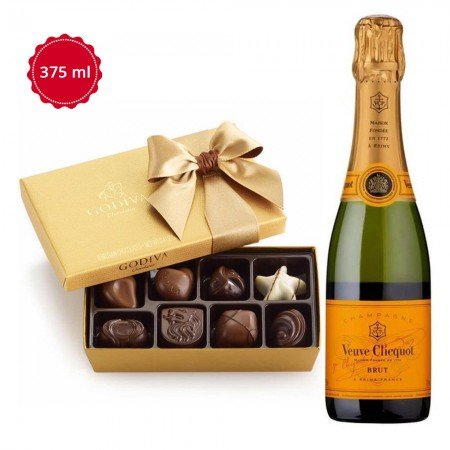 Veuve Clicquot Brut (375ML half-bottle) & Godiva 8 Pc Gift Set