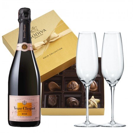 Veuve Clicquot Rose, Godiva Chocolate & Tiffany & Co. Flute Gift Set