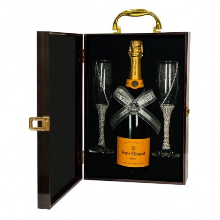 Veuve Clicquot Champagne And Crystal-Adorned Wedding Toast Flutes Gift Set