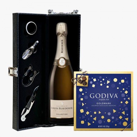 Louis Roederer Collection 244 Champagne And Godiva 9 Pc Chocolate Gift