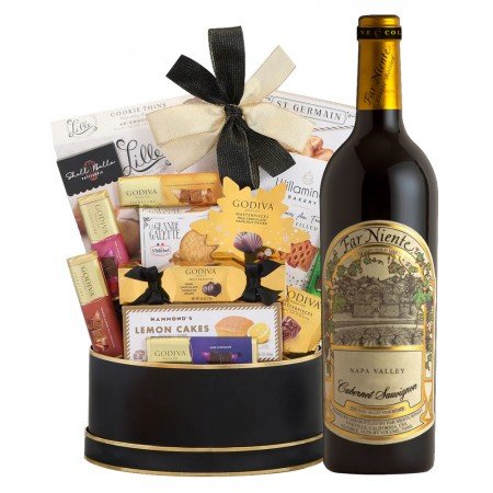 Far Niente Cabernet Wine And Godiva Black & Gold Celebration Gift Basket