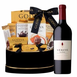 Verite La Joie Red 2018 And Godiva Black & Gold Celebration Gift Basket